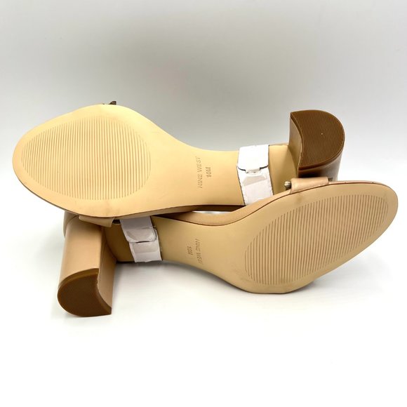 Nine West Pruce Beige Tan Natural Leather Open Toe Block Heels Sandals Shoes 10M - Picture 9 of 14